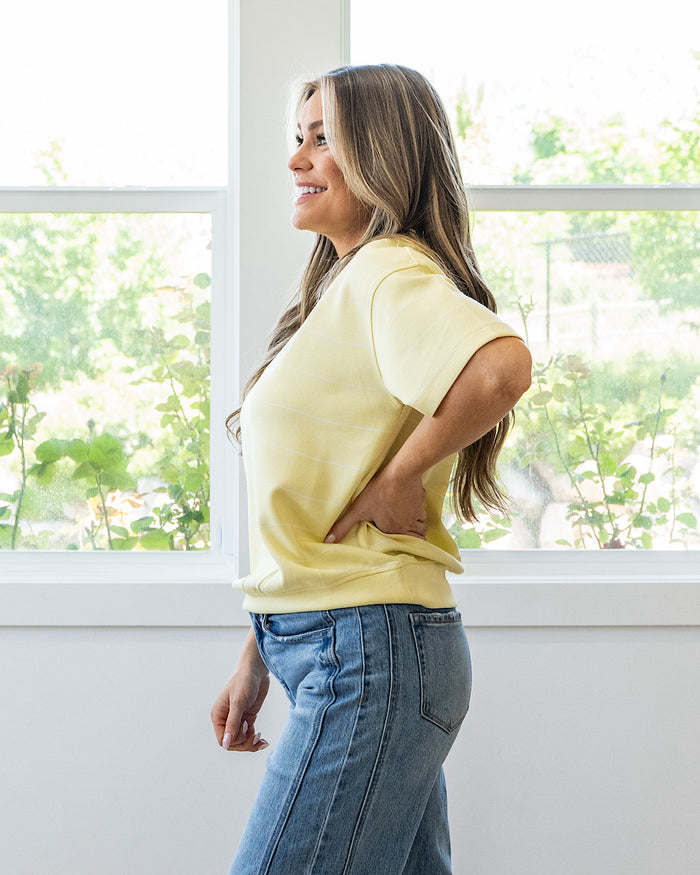 Macey Scuba Fabric Striped Top - Lemon & Cream Rae Mode