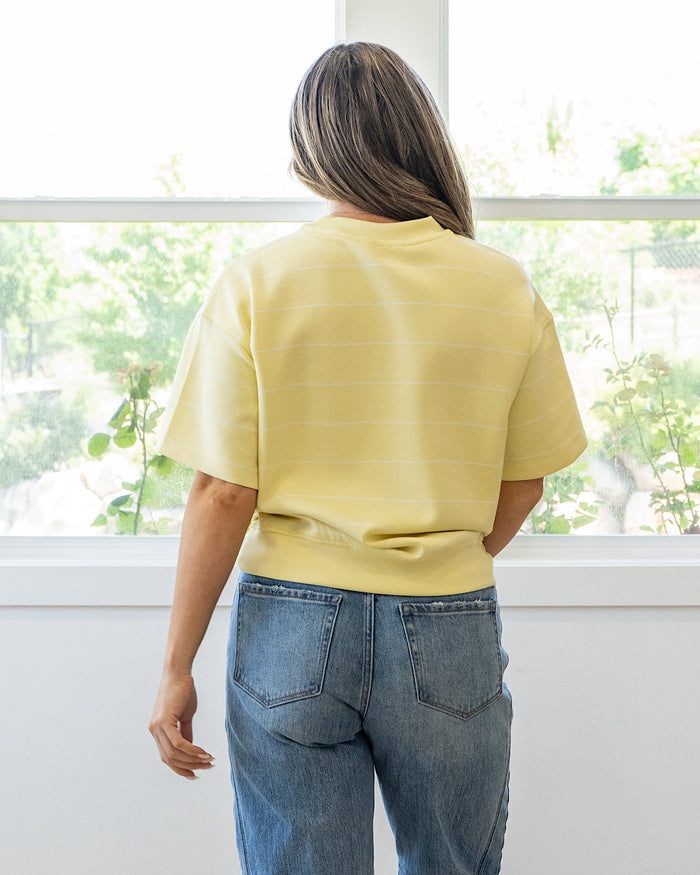 Macey Scuba Fabric Striped Top - Lemon & Cream Rae Mode