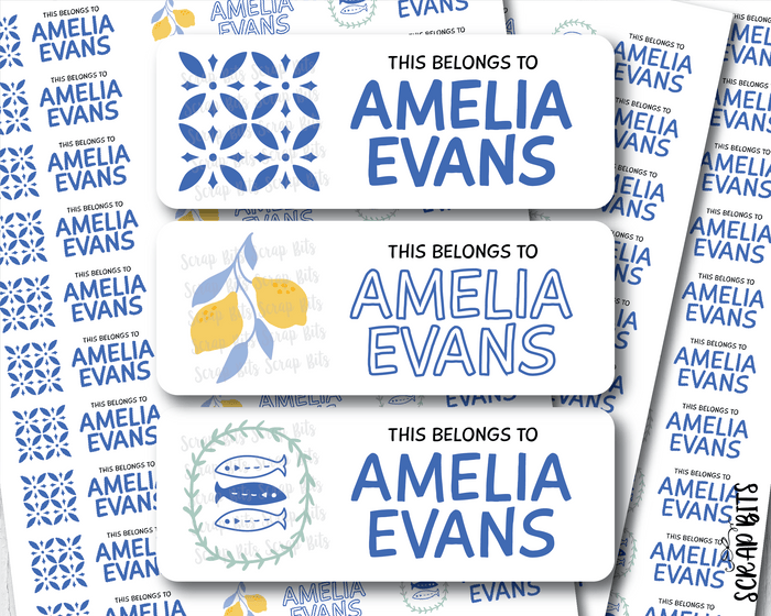 Medeterranean Coastal Name Labels . Personalized Belonging Labels - Scrap Bits
