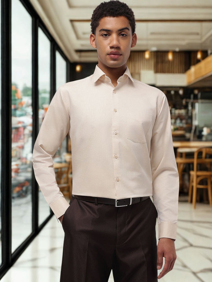 Men Beige Regular Fit Solid Formal Shirt