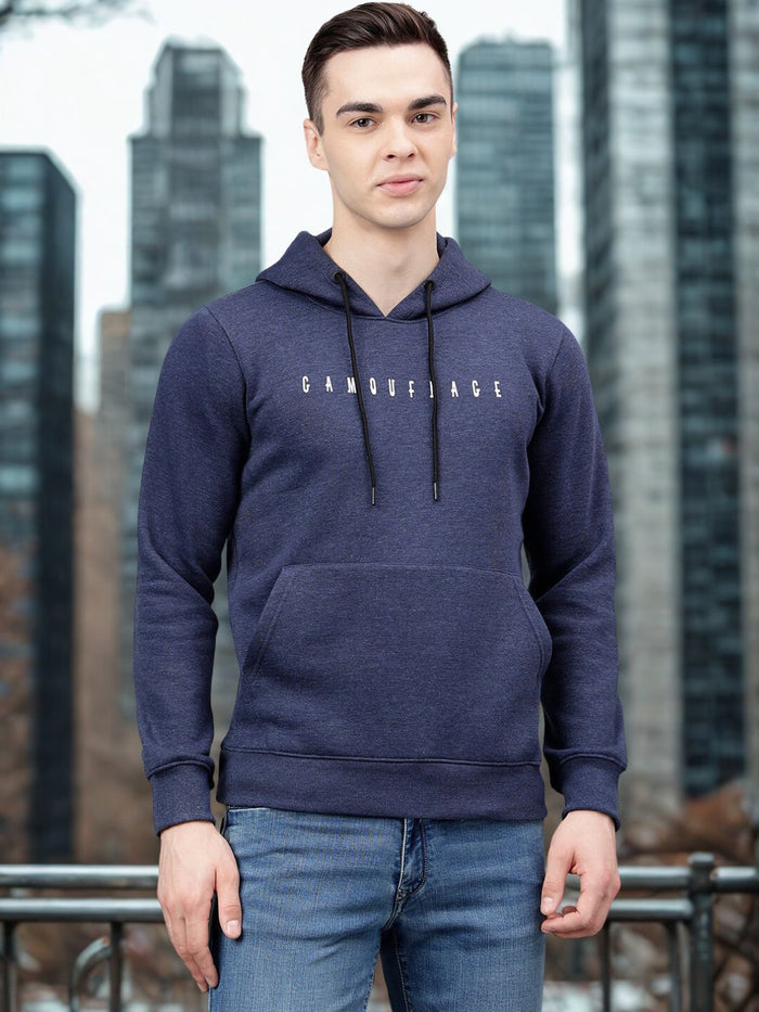 Men Navy Standard Fit Hooded Sweatshirt