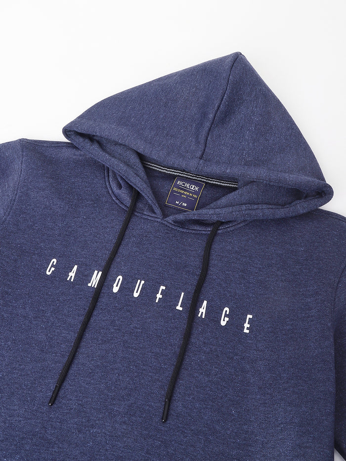 Men Navy Standard Fit Hooded Sweatshirt