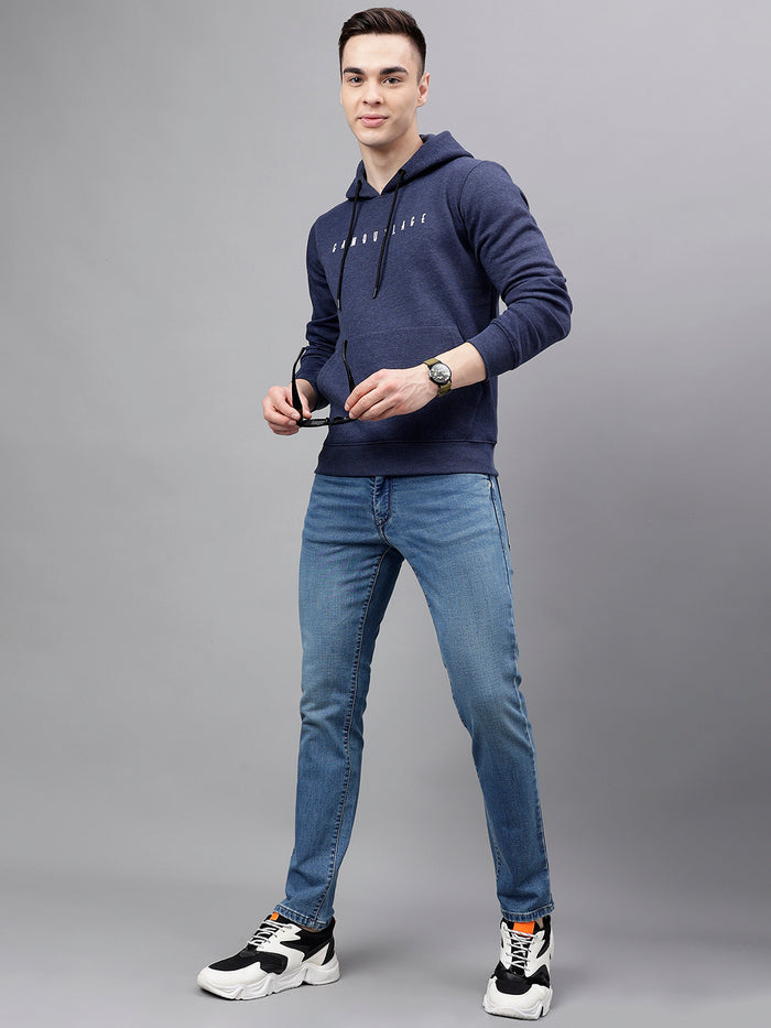 Men Navy Standard Fit Hooded Sweatshirt