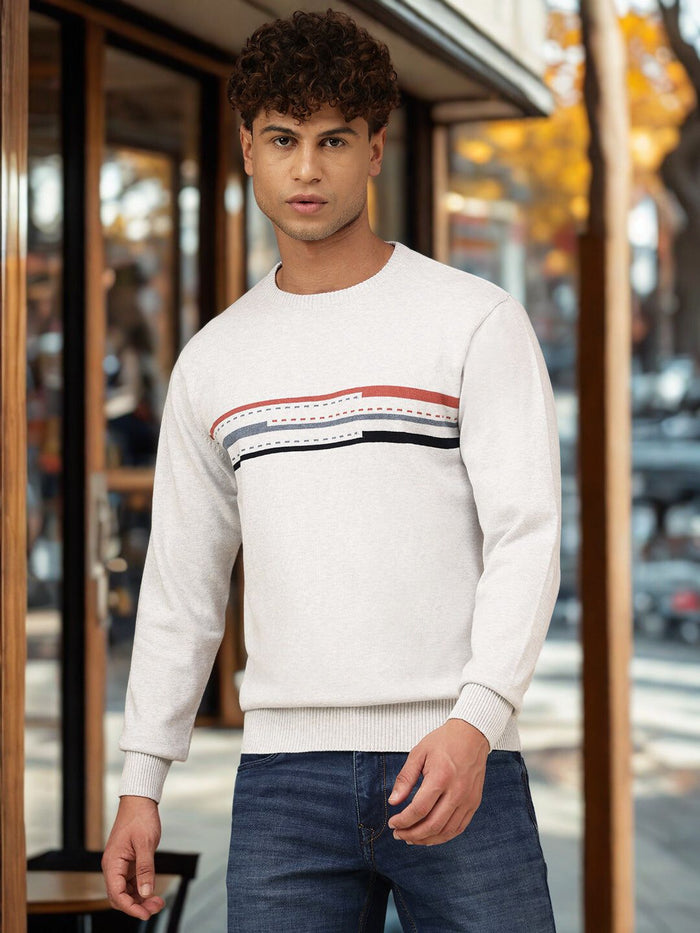 Men Off White Crew Neck Knit Sweater
