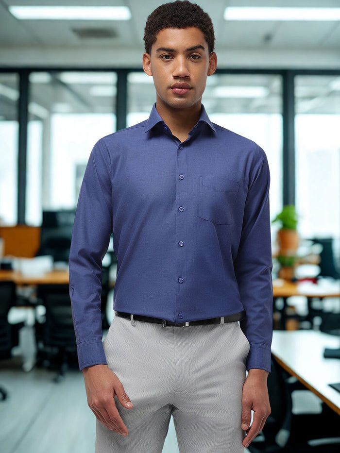 Men Solid Blue Regular Fit Formal Shirt