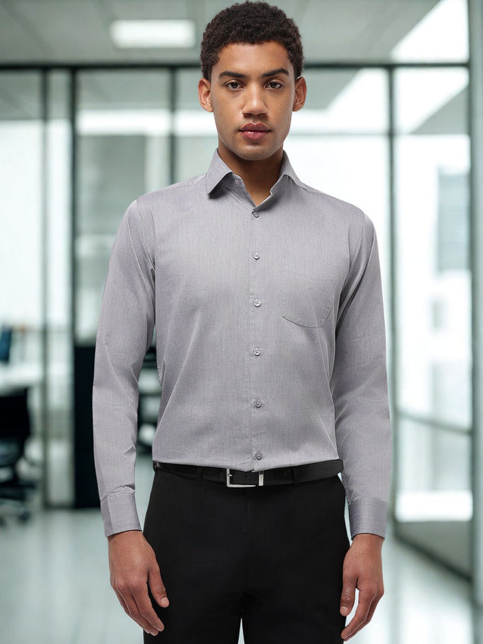 Men Textured Grey Regular Fit Formal Shirt