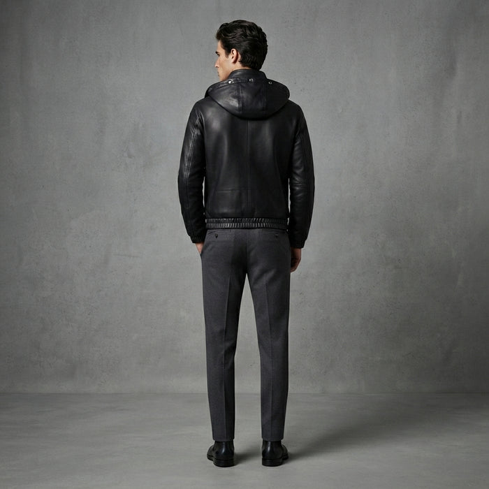 Men's Black Billionaire Hooded Leather Jacket