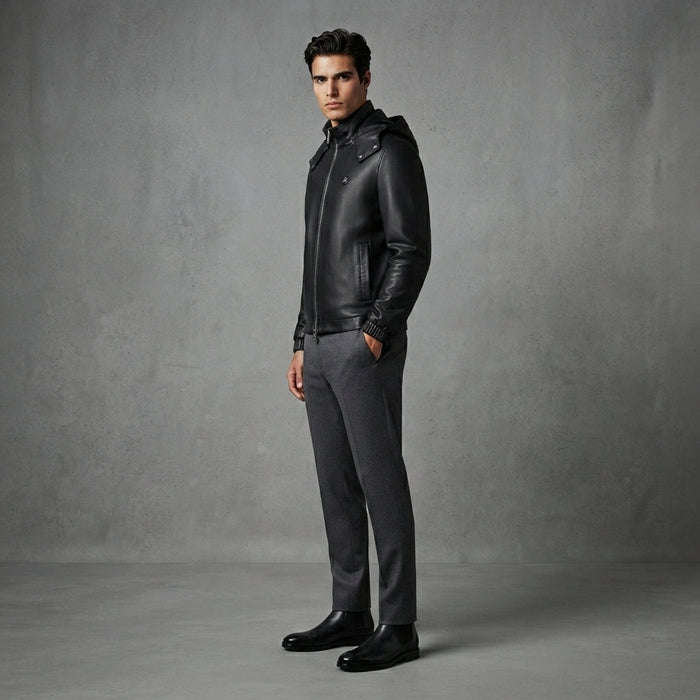Men's Black Billionaire Hooded Leather Jacket