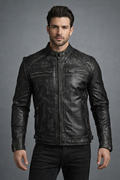 Men's Black Distressed Cafe Racer Leather Jacket