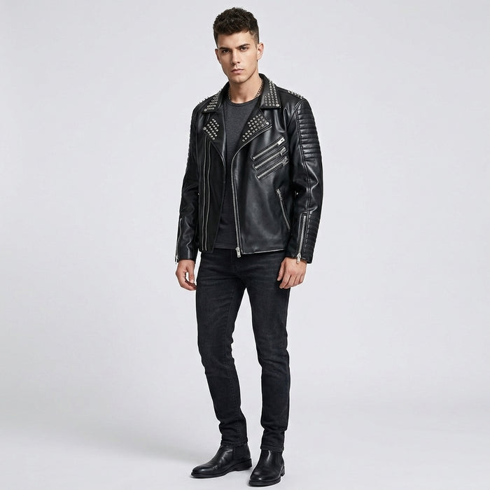 Men's Black Leather Moto Jacket