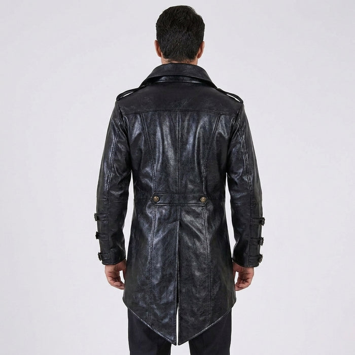 Men's Black Leather Steampunk Military Jacket