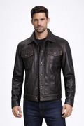 Men's Black Moto Trucker Leather Jacket