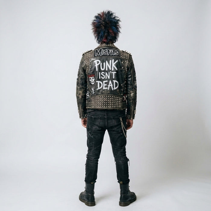 Men's Black Studded Punk Leather Jacket