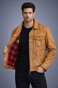 Men's Brown Four Pocket Distressed Leather Jacket