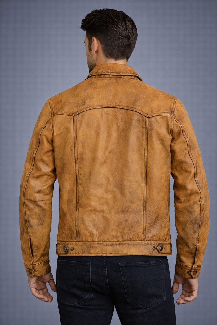 Men's Brown Four Pocket Distressed Leather Jacket