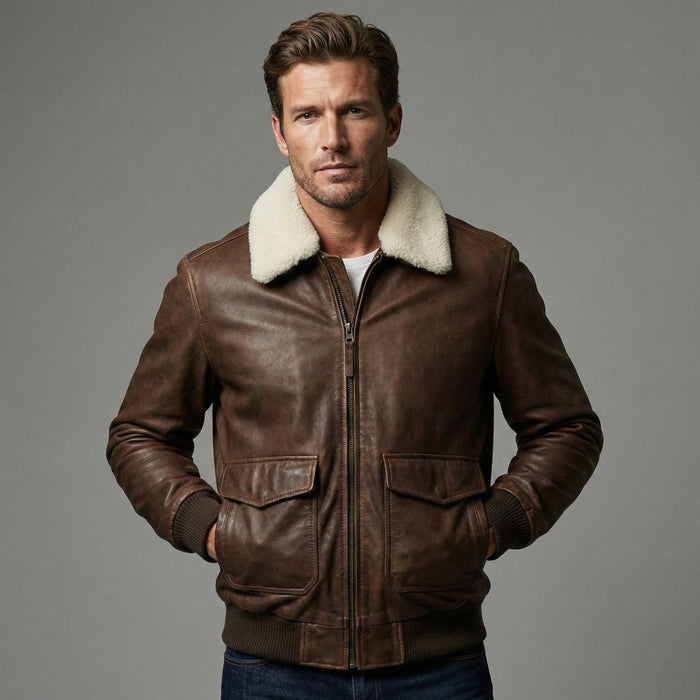 Men's Brown Sheepskin Flight Jacket