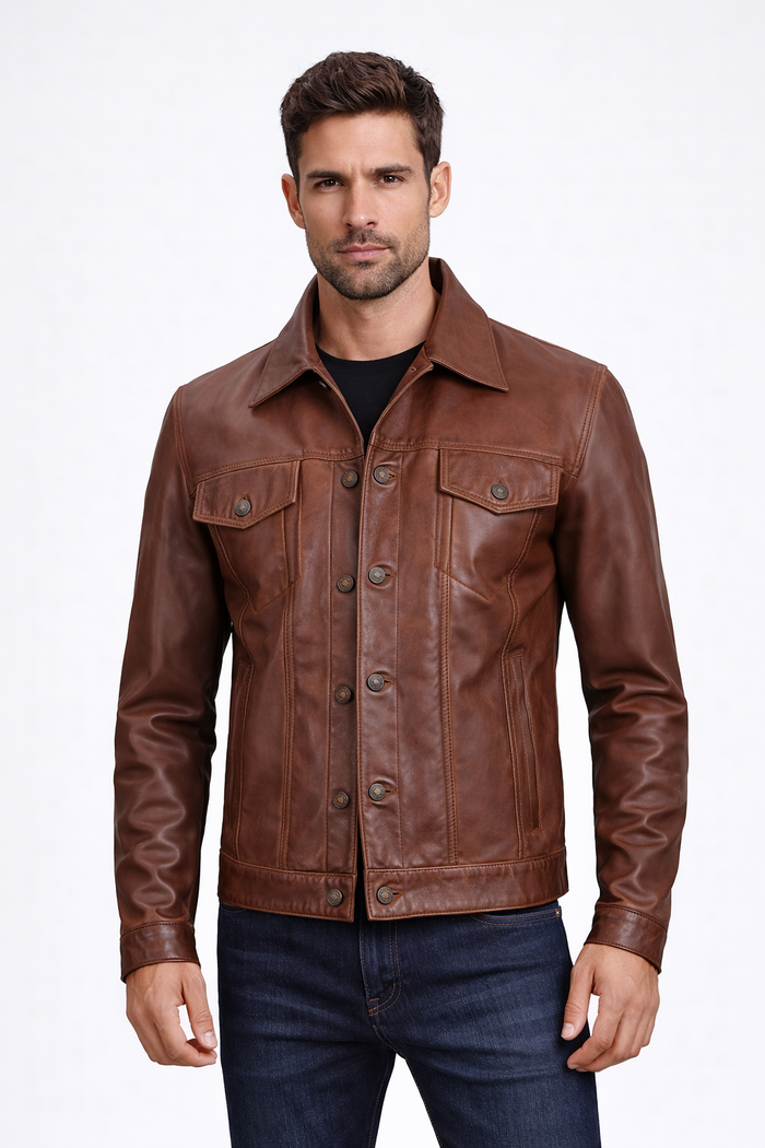 Men's Classic Trucker Leather Jacket