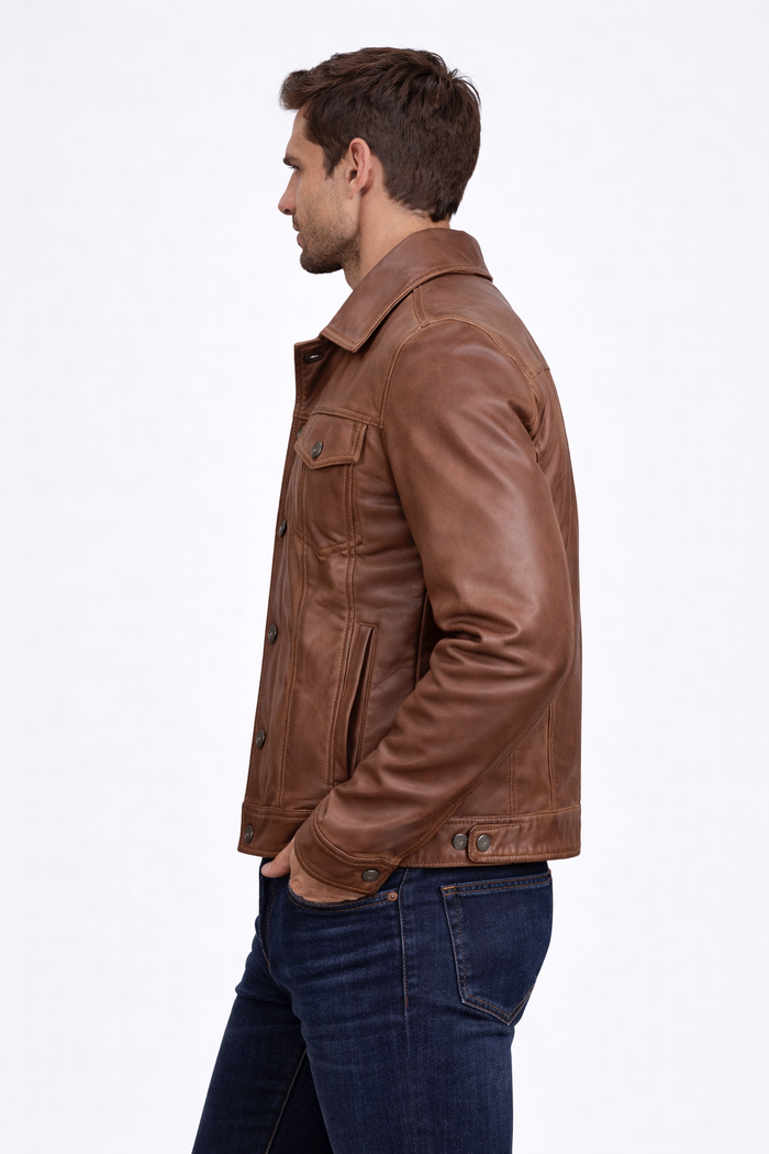 Men's Classic Trucker Leather Jacket