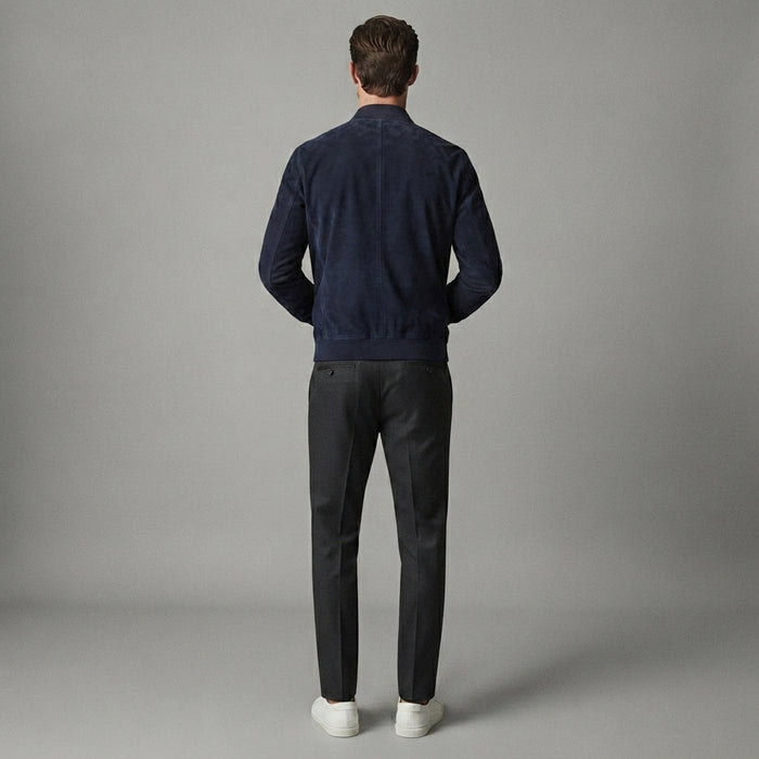 Men's Dark Blue Suede Bomber Jacket