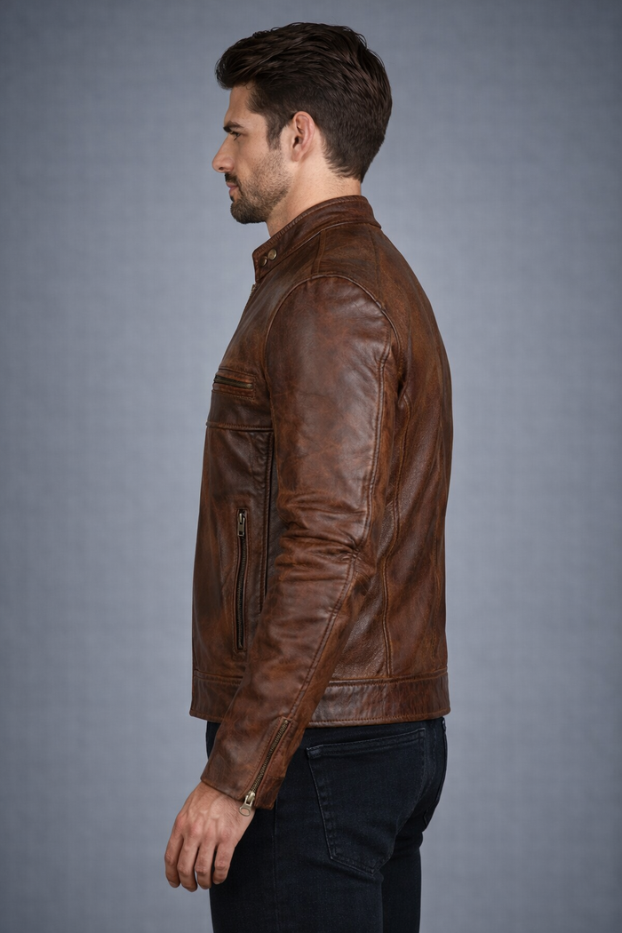 Men's Distressed Brown Motorcycle Leather Jacket