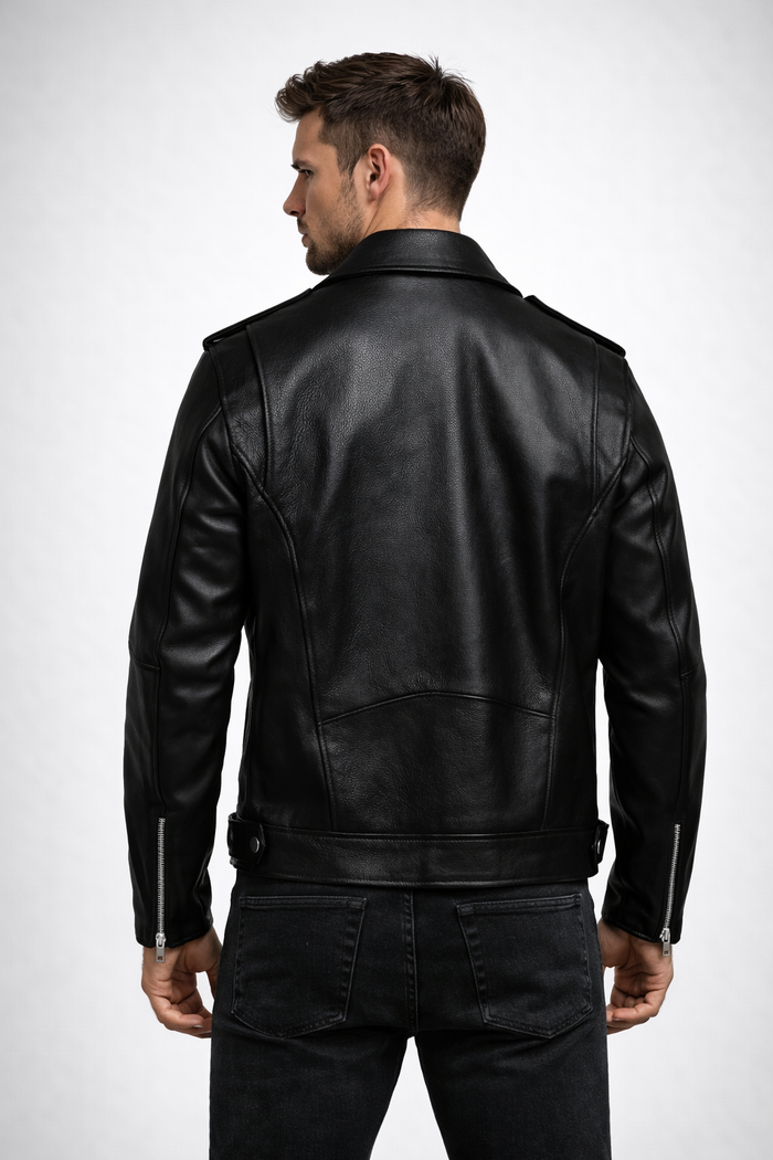 Men's Double Zipper Black Biker Jacket