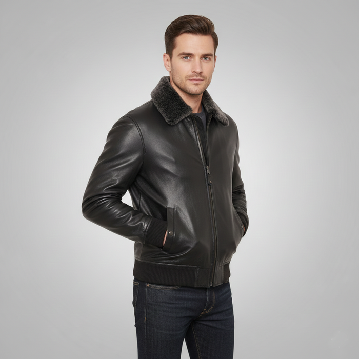 Men's G-1 Flight Bomber Black Leather Jacket