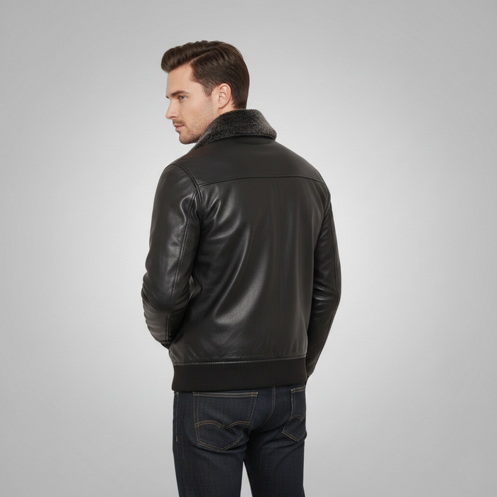 Men's G-1 Flight Bomber Black Leather Jacket