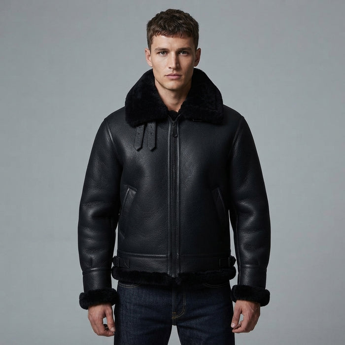 Men's Genuine Fur Bomber B3 Fur Bomber Sheepskin Jacket