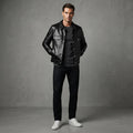 Men's Genuine Leather Button-Up Trucker Jacket