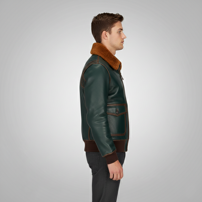 Men's Green Leather Flight Jacket