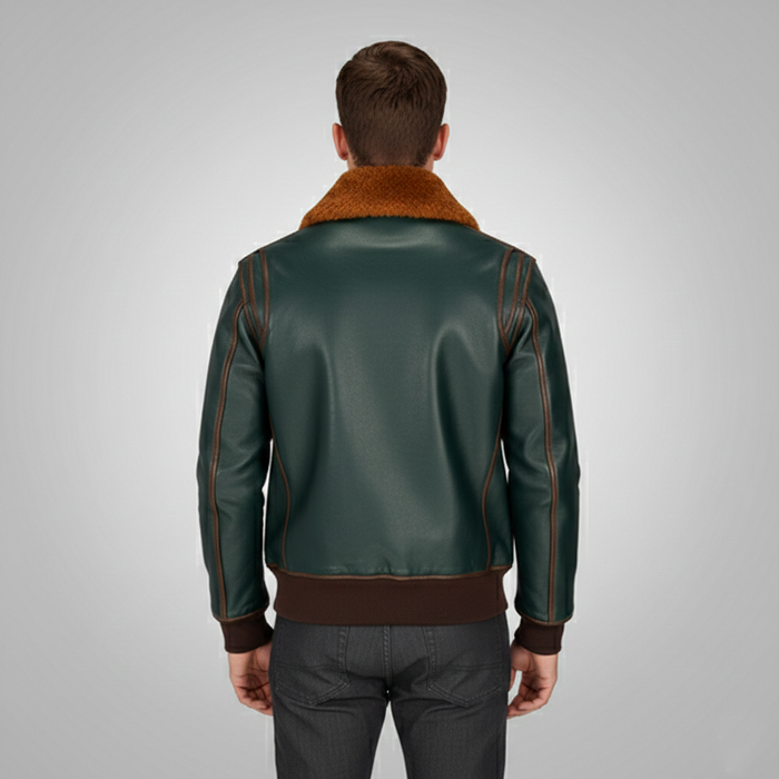 Men's Green Leather Flight Jacket