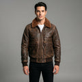 Men's Military Brown Leather Bomber Jacket