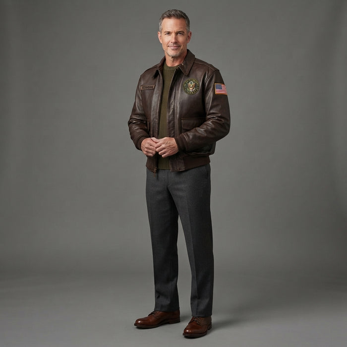 Men's Military Leather Bomber Jacket