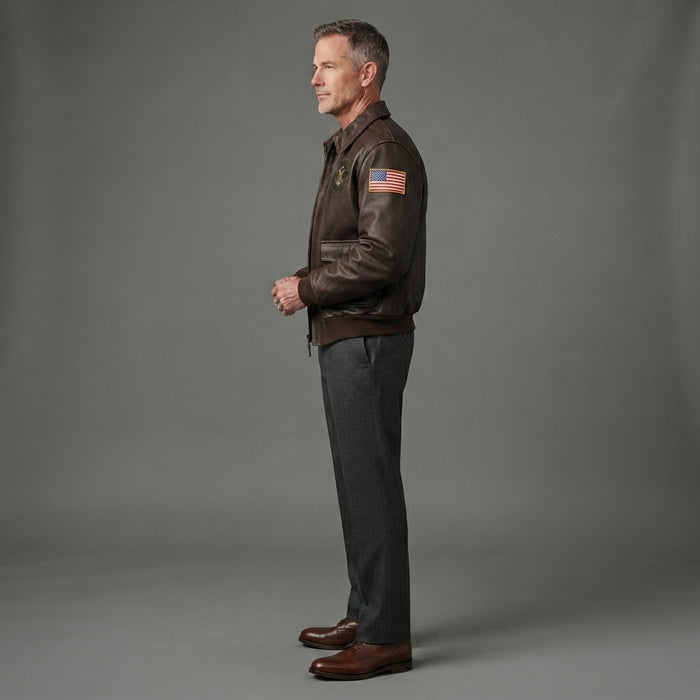 Men's Military Leather Bomber Jacket