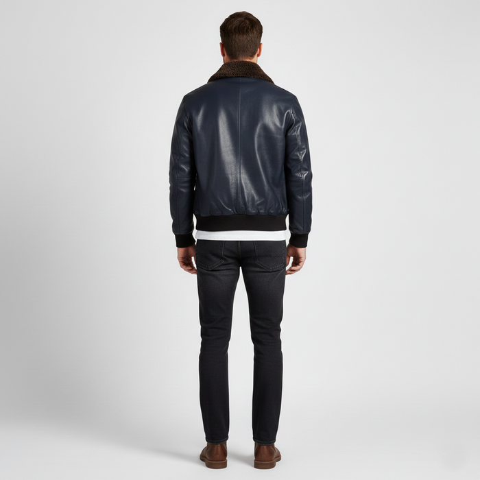 Men's Navy Flight Bomber Leather Jacket