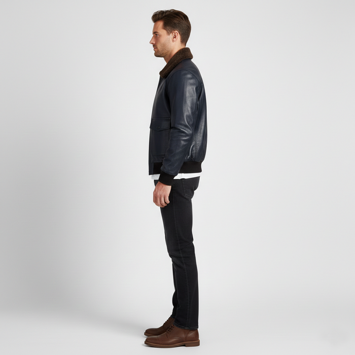 Men's Navy Flight Bomber Leather Jacket
