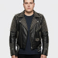 Men's Punk Metal Button Studded Biker Leather Jacket