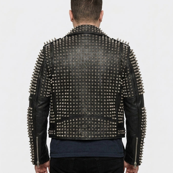 Men's Punk Metal Button Studded Biker Leather Jacket