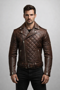 Men's Quilted Biker Brown Leather Jacket