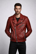 Men's Red Biker Leather Jacket