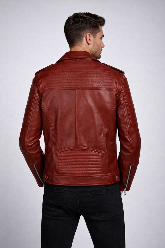 Men's Red Biker Leather Jacket