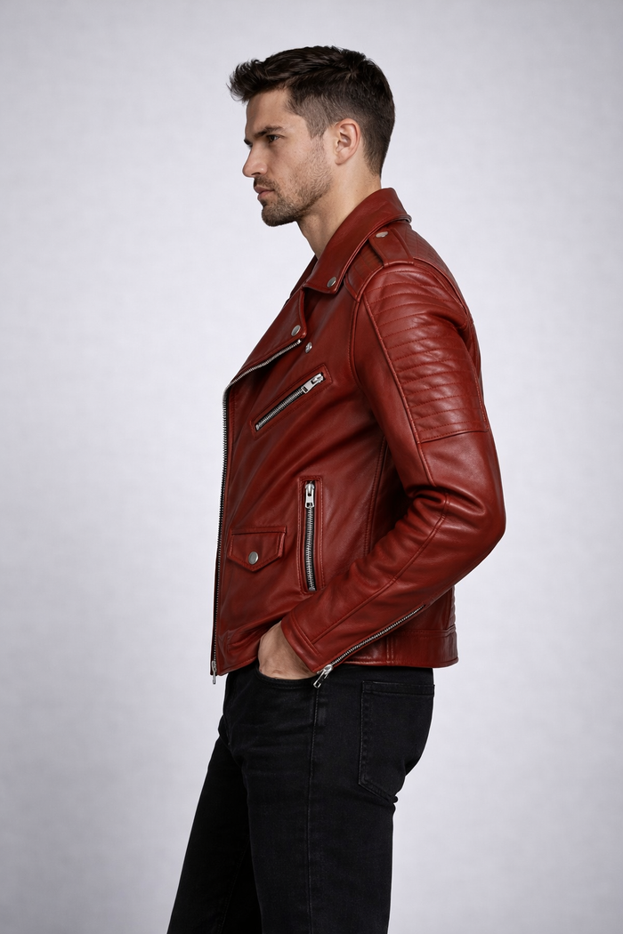 Men's Red Biker Leather Jacket