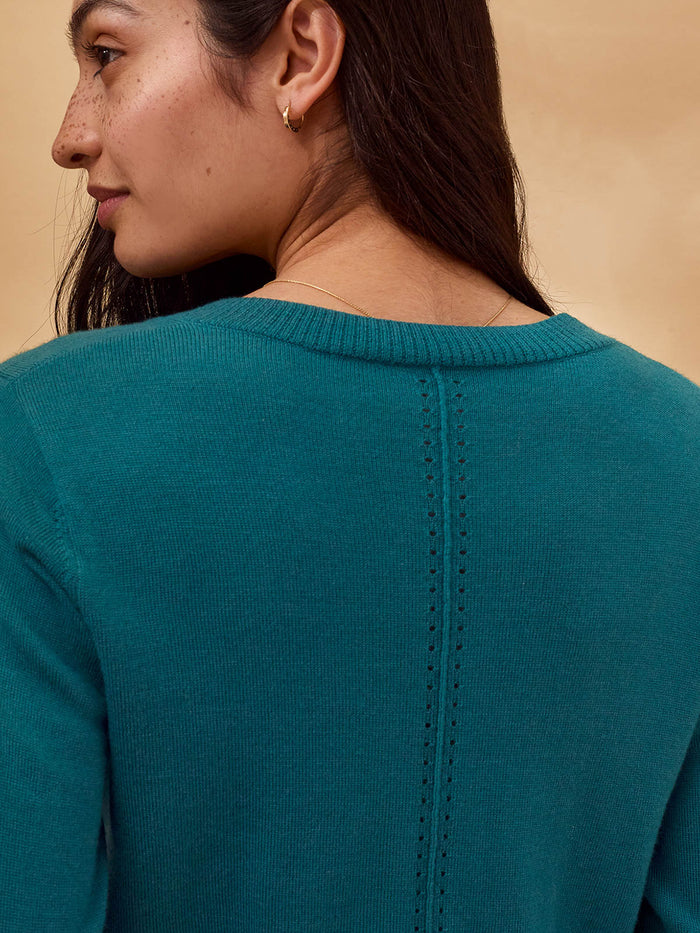 Merino Blend Fine Knit Crew Neck Cardigan