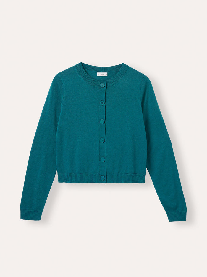 Merino Blend Fine Knit Crew Neck Cardigan