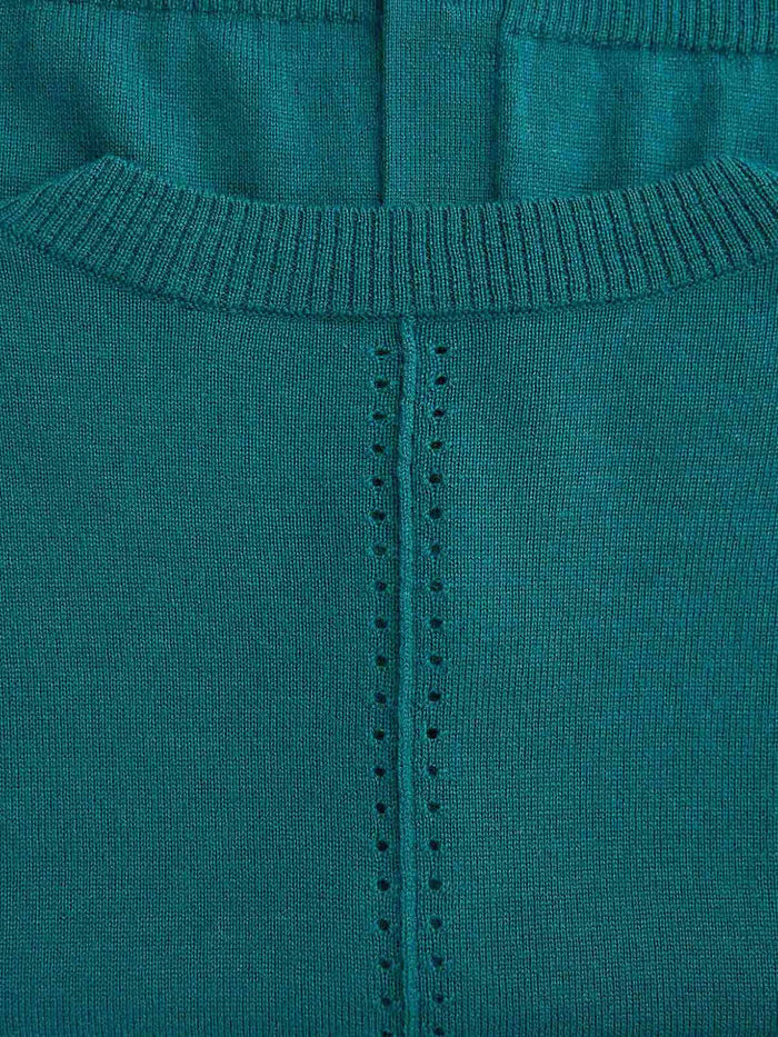 Merino Blend Fine Knit Crew Neck Cardigan