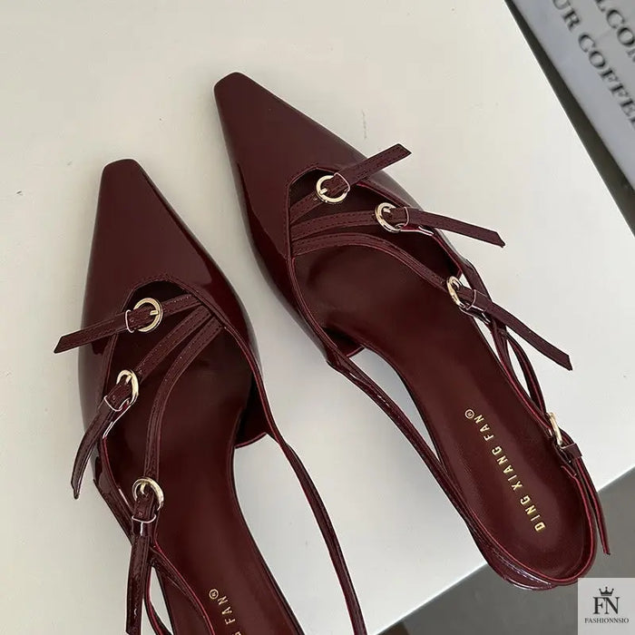 Metal Buckle Strap Pointed Heels - Fashionnsio