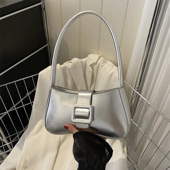 Metallic Glossy Buckle Shoulder Bags fashionnsio