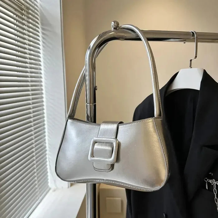 Metallic Glossy Buckle Shoulder Bags fashionnsio