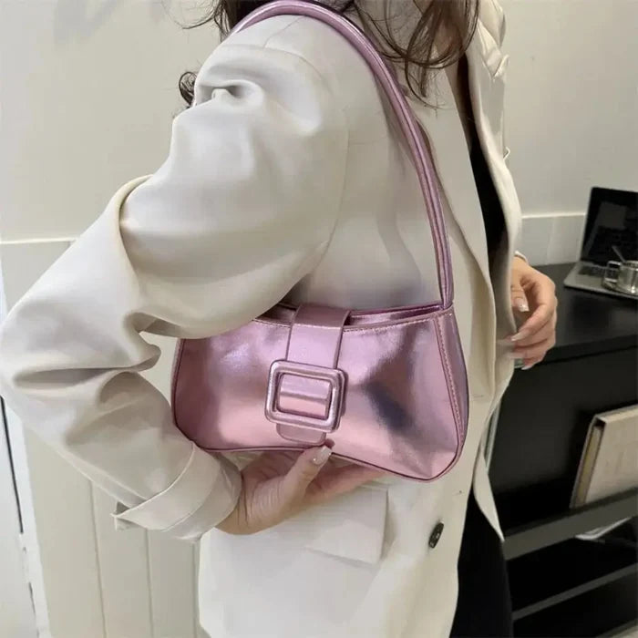 Metallic Glossy Buckle Shoulder Bags fashionnsio