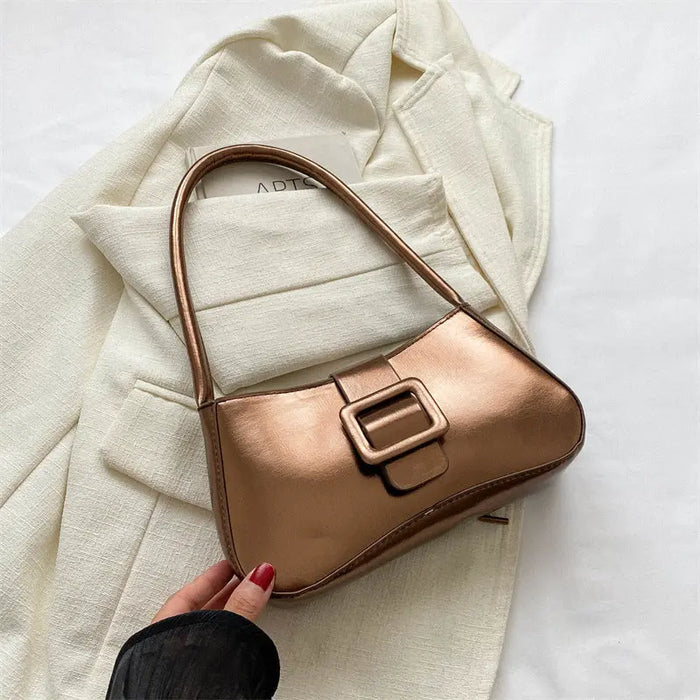 Metallic Glossy Buckle Shoulder Bags fashionnsio